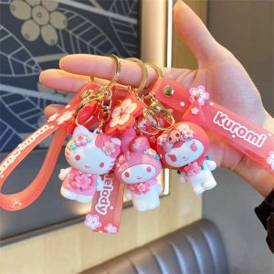 1Pcs Sakura Series Sanrio Keychain Pink Cinnamoroll Kuromi Kitty Melody Pompompurin Anime Figure Keychain Pendant Kids Toys Gift