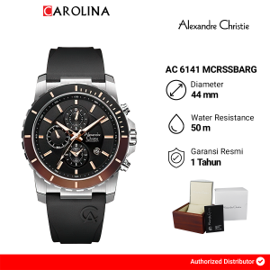 Jam Tangan Pria Alexandre Christie Chronograph AC 6141 MCRSSBARG Black Dial Black Rubber Strap