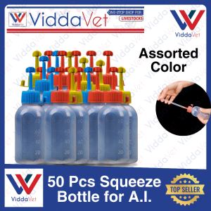 Viddavet 50pcs Squeeze Bottle Set Assorted Colors for Pig and Livestock Use for pig artificial insemination