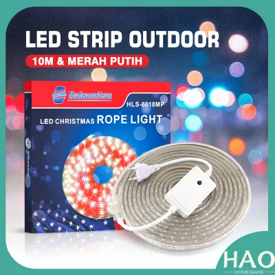 Lampu LED Strip Outdoor Merah Putih 10Meter Termasuk Adaptor 220V / Lampu Hias Anti Air LED 2835 3528 (G6Q3) Klasik Unik Tempel Lampu Hias Awet Terbaik H8U4 Keren Termurah Anti Air Panjang Bisa Cod Murah Gantung Gratis Ongkir Kamar Terlaris Warna Warni Pr
