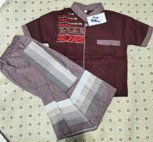 Setelan koko sarkoci anak laki laki Katun Toyobo & Celana Motif Grafis Lengan Pendek Usia 1-12 Tahun + Peci