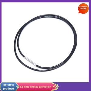 Graceful Black Wax Leather Cord Stainless Steel Rotary Clasp Necklace Choker Rope Jewelry