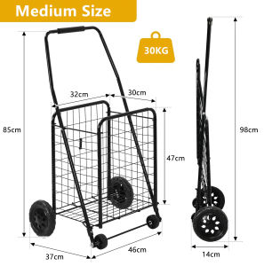 Large / Medium Grocery Shopping Cart Folding Market Cart Trolley Heavy Duty Utility Trolley with Rear Basket