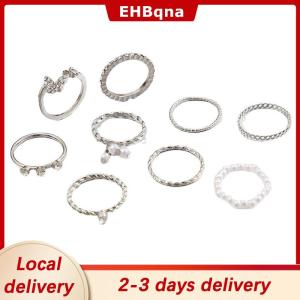 [COD]  HOT SALE Ship within 24 hours 1Set Korean Style Butterfly Pearl Rings Set For Women Shine Pearl Gothic Vintage Rhinestone Simple Fashion Finger Jewelry Gift
