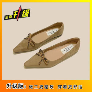 [Free Shipping] Velvet Retro Grandma Shoes Pointed Toe Shallow Mouth Fashionable Bowknot Flats New Style For Women