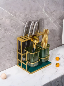 Light Luxury All-in-One Organizer Kitchen Tableware Storage Rack Stylish Multifunctional Anti-corrosion Home Space Saver