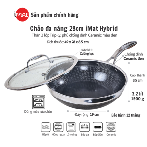 Hàng chính hãng: Chảo xào đa năng inox chống dính iMat Hybrid đủ các cỡ 20|24|26|28|32cm.