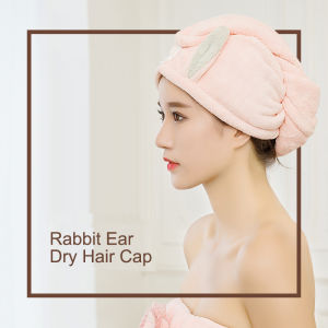 PUKEKO Rabbit Ears Quick-Dry Hair Towel Turban Shower Towel High Absorbent Microfiber Hair Drying Towel with Buttons Bath Cap Dry Hair Hat