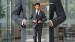 Dark Gray Men’s 3 Piece Formal Business Suit Korean Slim Fit Blazer Vest Pants with Black Tie for Office S-6XL
