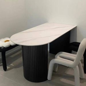 Nordic dining table small family dining table modern simple semi circular dining table light luxury pure white rock board dining table and chair combination
