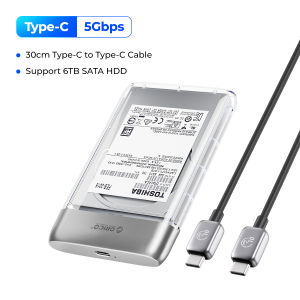 ORICO 2.5/3.5 inch Transparent Type-C Hard Drive Enclosure USB3.0 5Gbps Metal HDD Case Support Auto Sleep for PC Laptop Notebook