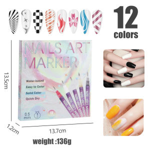 12-Color Acrylic Nail Art Markers Set - 0.5mm Fine Tip Quick Dry Waterproof Nail Tech Supplies for French Manicure Easy Steps Teenage Girls Gifts for Birthdays & Parties Beginners