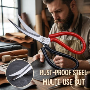 Curved Trimming Scissors High Carbon Steel Blades Ergonomic Non Slip Handle Leather Craft Shoemaking