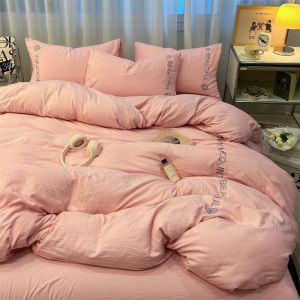 a Classy Four Seasons Non-Pilling Washable Cotton Duvet Cover Bed Sheet Four-Piece Set Student Dormitory Dirt-Resistant Three-Piece Set LZD