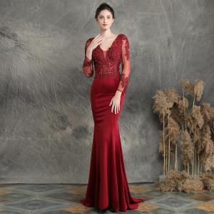 Poems Songs Double-V Mermaid Evening Dress prom gowns Formal Party dress Elegant Vintage robe longue handmade flowered wedding dress