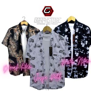 Set 3 Kemeja Surfing Motif Eksklusif Lengan Pendek - Bahan Jersey - Gaya Pantai Casual