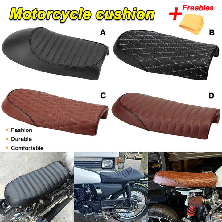 Motorcycle Universal Pu Leather Vintage Cafe Racer Seat Flat Saddle Cushion Blackbrown Highlow