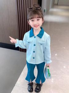 KID FASHION Setelan Anak Perempuan Polos Lengan Panjang Katun Rayon Kerah-Neck Korean Style 1-4 Tahun