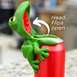 GONOVO STUDIO 3D Printing Frog Cans Cover Reusable Universal Movable Mouth Frog Jar Lid Creative Leakproof Soda Can Lid Drinkware Accessory