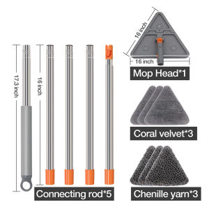 Wall Cleaner Mop with Long Handle 360° Rotating Microfiber Triangle Mop with 6 Replacement Pads