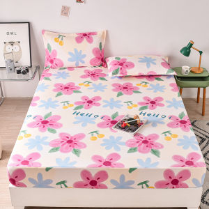 ผ้าปูที่นอนลายดอกไม้ผ้านุ่มระบายอากาศได้ทำจากยางผ้าปูที่นอนเดี่ยว/ควีน/คิง