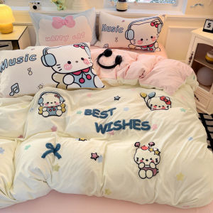ins Cute Cat Cartoon Towel Embroidered Washed Cotton Four-Piece Set Bed Sheet Student Dormitory Quilt Cover Bed Sheet Three-Piece Set LZD