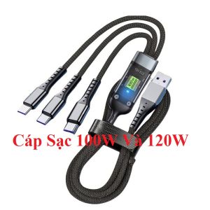 Dây cáp sạc siêu nhanh 3 đầu .Dây Sạc Tự Ngắt 100W và 120W Tích Hợp 3 Cổng Micro Usb Type C 3 In 1 siêu bền