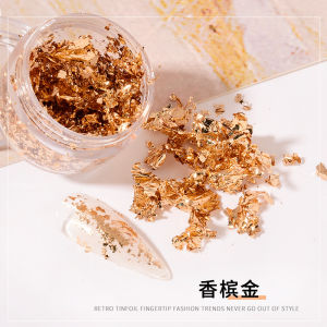 Trendy gold foil nail art decorations in gold and silver tin foil fragments shell gel decorative metallic sequins