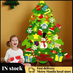 2pcs New Year Christmas Ornaments with String Light 3D Felt Christmas Tree Decoration Wall Hanging Chrismas Ornaments