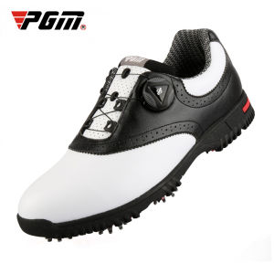 PGM Mens Golf Shoes for Men and Males Shoes Spikes Non-slip Waterproof Breathable and Comfortable Rotating Button Shoelace Removable and Replaceable Sneakers for Golf Sports