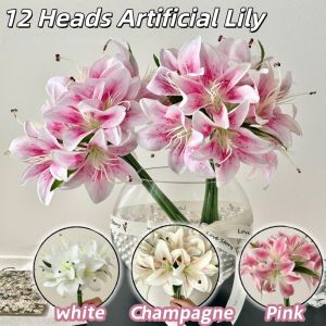 Artificial Lily Flowers 12 Heads Realistic Silk Floral Bouquet Table Centerpiece Wedding Party Home Decor