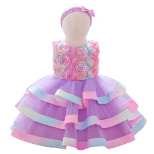 Baby Kids Girl Summer new girls dress little child Princess dress Rainbow Princess dress Colorful cake puffy dresses Birthday Gown