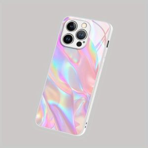 Color textured pattern tempered glass phone case suitable for iPhone 17 16 15 14 13 12 11 Pro/Max/Plus shockproof back cover