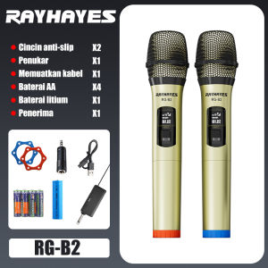 Mikrofon Nirkabel RAYHAYES Mikrofon LED Tanpa Kabel Frekuensi UHF Karaoke