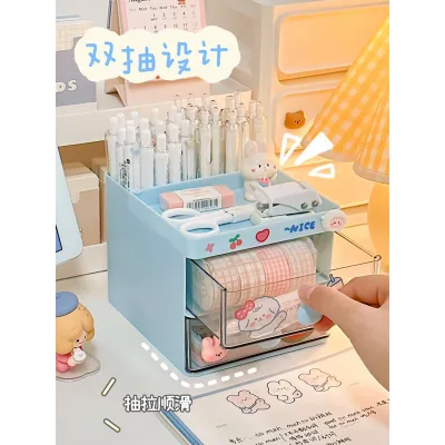 Hộp bút để bàn nhiều ngăn tặng kèm sticker siêu dễ thương kệ văn phòng phẩm