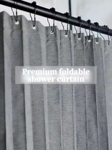 Magnetic Sealed Shower Curtain with Rod – Thick Linen Waterproof Washable Folding Set 120x200cm / 180x200cm for Bathroom