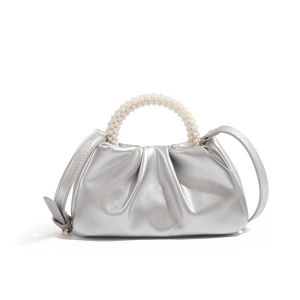 Women Elegant Pearl Handle Dinner Clutch Handbags Luxury Bright Silk Evening Shoulder Bag Ladies Small Pleated Cloud Bag