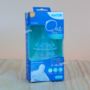 Natur infinit one size เนเจอร์ จุกนมอินฟินิท จุกนมไม่ดูดไม่ไหล คอกว้าง แพ็ค2ชิ้น 0-18 เดือน 85225