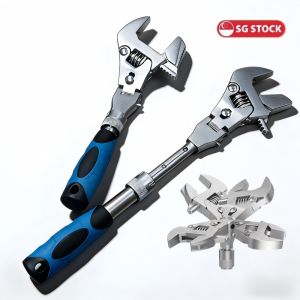 Multifunction 5-in-1 Torque Wrench 10-Inch Adjustable Ratchet Wrench 180-Degree Folding Spanner Household Maintenance Tool