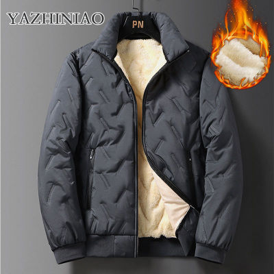YAZHINIAO Men'svelvetthickenedwarmlapelcotton-paddedjacketHoodedandfleecewarmcottonjacket