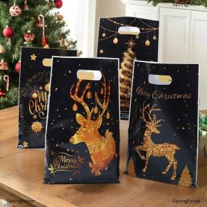 [COD] Springhooe 10 25 50PCS Mixed Golden Elk Christmas Series Party Gift Tote Bag OPP Glitter Gift Bag Candy Bag Plastic Gift Return Bag