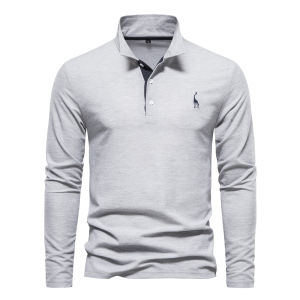 IELGY New Lapel Mens Cotton Polo Shirt Fashion Casual Mens Long Sleeve