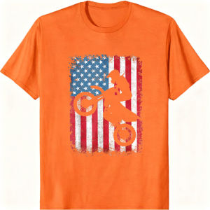 [Local Stock] VCC American Flag Dirt Bike Motocross Biker T-Shirt Crew Neck Short Sleeve Stars Stripes 4th July TEE