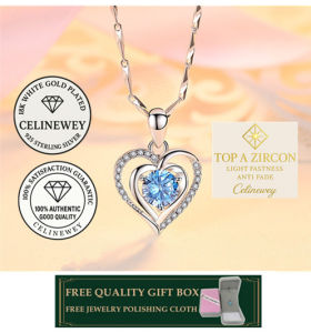 Celinewey Jewelry Bling Infinity Love Heart AAA Blue Zircon 18K White Gold Plated Necklace Birthday Gift - 424N