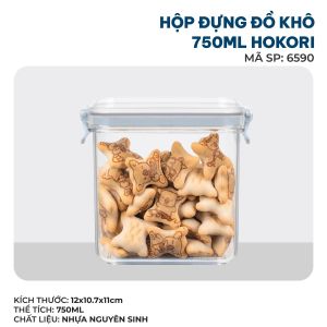 Hộp đựng thực phẩm khô Hokori 750 - 1500ml có gioăng cao su kín bảo quản đồ ăn khô ngũ cốc sữa bột nhựa Việt Nhật