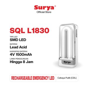 Surya Lampu Emergency SQL L1830 Light LED 18 SMD Rechargeable Tahan Hingga 8 JAM