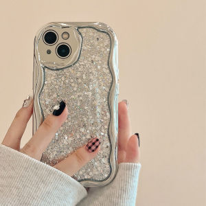 CrashStar Fashion Silver Glitter Wavy Edge Soft Phone Case For iPhone 15 14 13 12 11 Pro Max Plus X XR XS Max Shockproof Phone Casing Bling Cover Protective Shell With Full Cover Lens Camera Protection