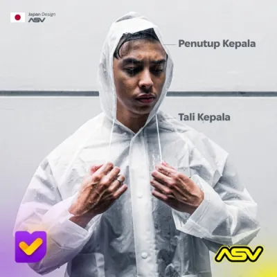 Jas Hujan Dewasa Pria Wanita Premium Osaka 1 Setel Tas Setelan Atasan Baju Jaket Celana ASV Osaka Bahan EVA Anti Bau Waterproof Raincoat Original Ringan Lemas Transparan Press Mudah Dicuci Kantung Depan Double Protection Hoodie Sirkulasi Udara M L XL XXL