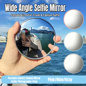 Baete Selfie Travel Record Round Mirror Portable Handheld Selfie Photography Prop 1Pc