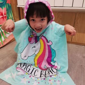 Kids Cartoon Hooded Poncho Bathrobe Children Hooded Beach Towel Swimming Children Towel
